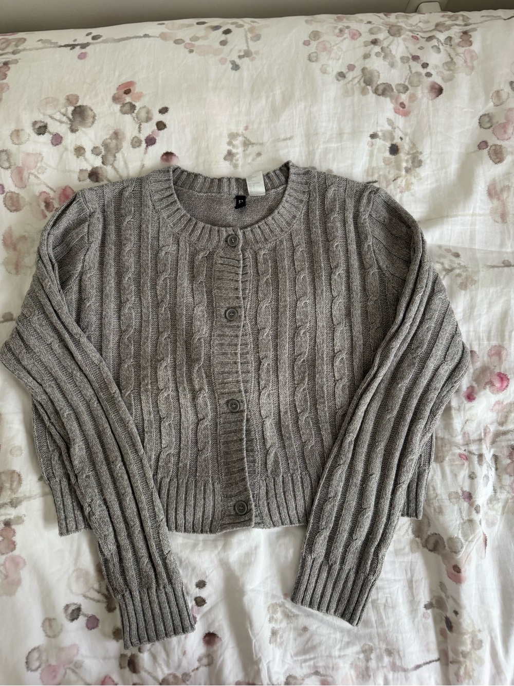 Divided Gray Cable-Knit Button-Up Cardigan